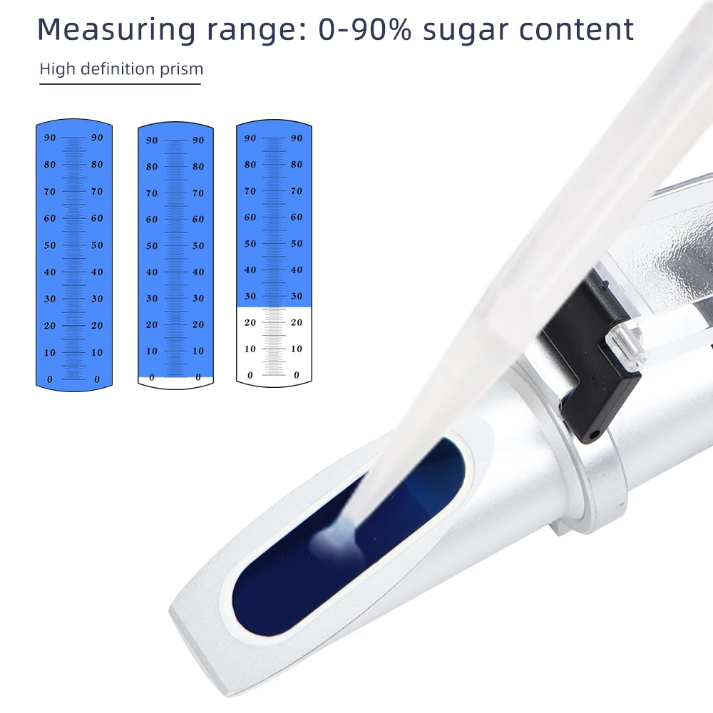 Handheld Sugar Refractometer 0-90%  Brix Content Juice Liquids Tester with ATC Measurement Tool Sauce Meter for Honey Retail Box