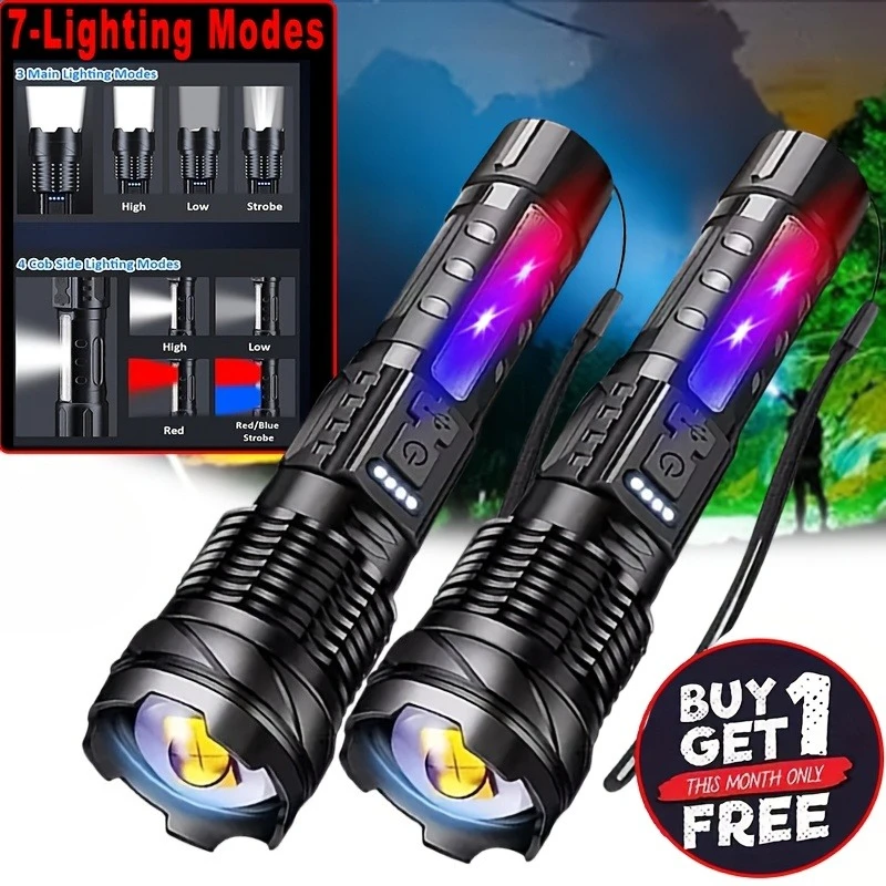 High-power Led Flashlight USB Rechargeable Torch with Display Zoomable Light with Battery Camping Hiking Lantern Emergency Lamp