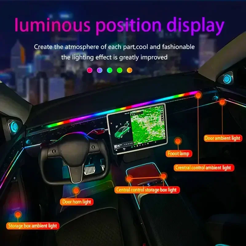 네온 자동차 인테리어 앰비언트 라이트 앱 DIY 제어 아크릴 스트립 라이트 가이드, 광섬유 RGB 자동 장식 분위기 램프, 18IN1