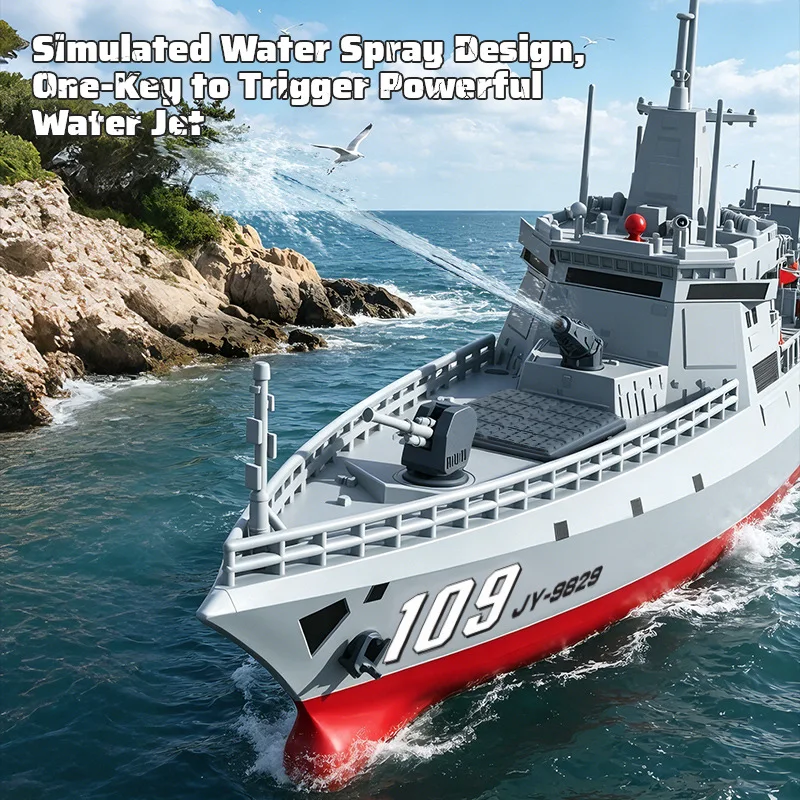 JJRC 2.4G RC Warship Dual‑Drive Remote Control Boat With Out‑of‑Water Protection Low Battery Warning Shoot Water Bullets Kids Wa