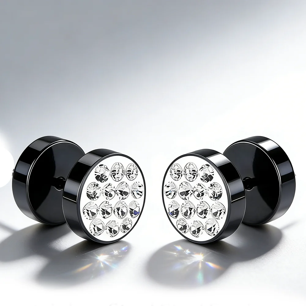 Sophisticated Faux Gauge Stud Set:1/9pairs Hypoallergenic 316L Steel, Men��s Earrings with Zirconia Sparkle of gifts for friends
