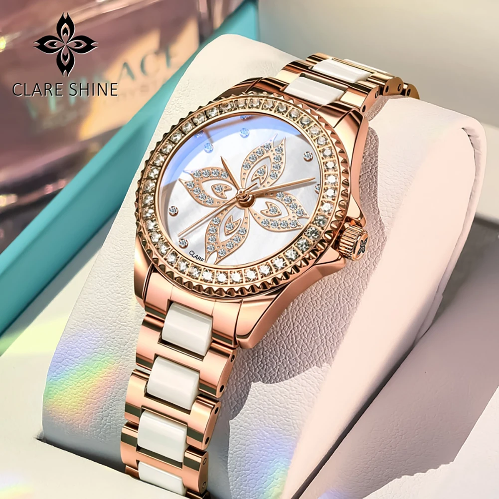 CLARE SHINE 1806 Woman Watch Elegant Quartz Wristwatch for Women Waterproof  Fashion Dress Luxury Diamond Ladies Watch Gift