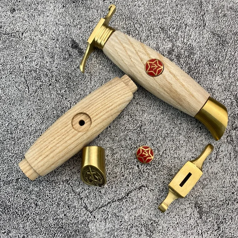 Natural Solid Wood Handle With Brass Protection Kit, Durable DIY Craft Hardware Making Accessory