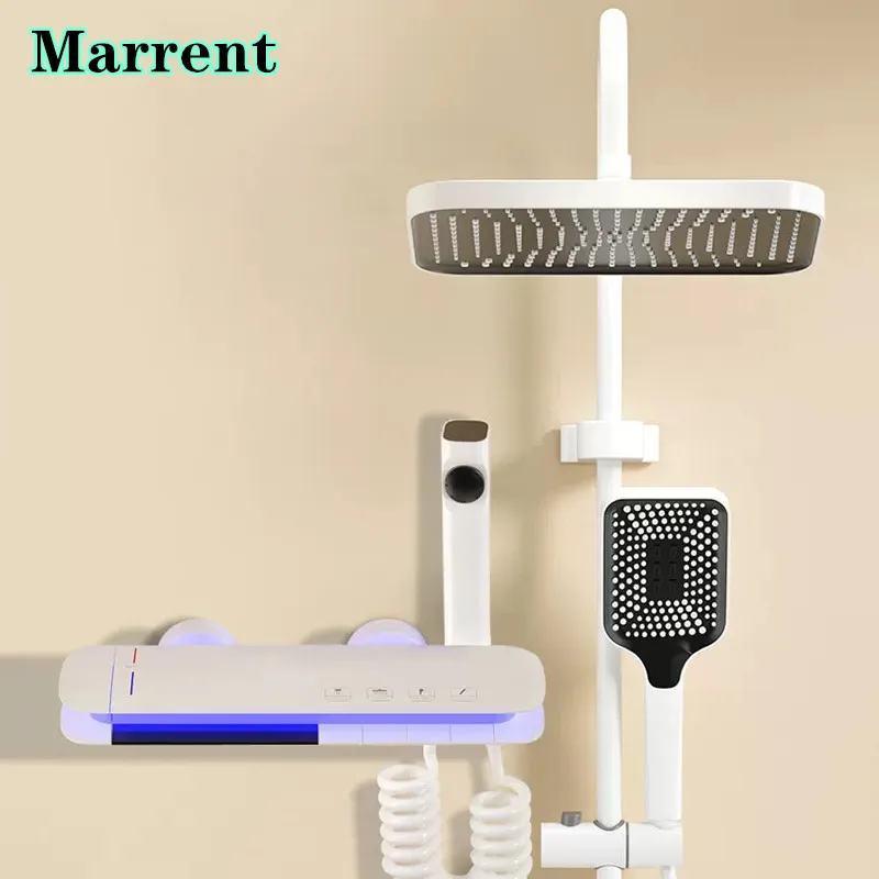 Ambient Lighting Piano Thermostatic Digital Shower Set 12 Inch Rain Shower Head Hot Cold Bathroom Faucet Digital Shower System