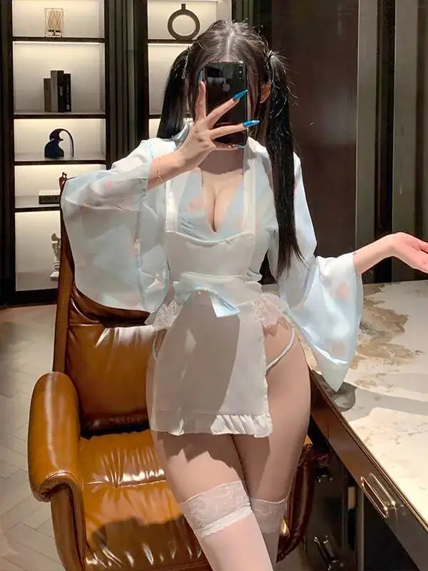 Sexy melk konijn meid uniform, schattig puur verlangen, konijn print nachtjapon, strik nachtjapon jurk elegante v-hals mini-jurk tops NUC8