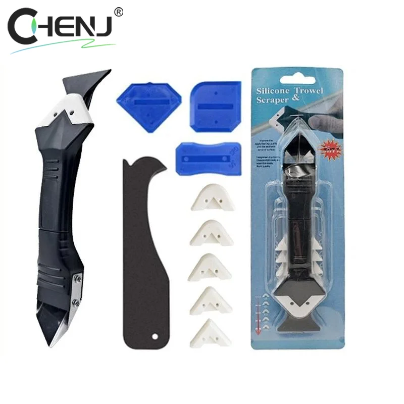 [J]Silicone Scraper Squeegee Glue Remover Knife Caulking Angle Beauty Crack Trowel Tool Grout Scraper Kit With 5pcs Scraper Head