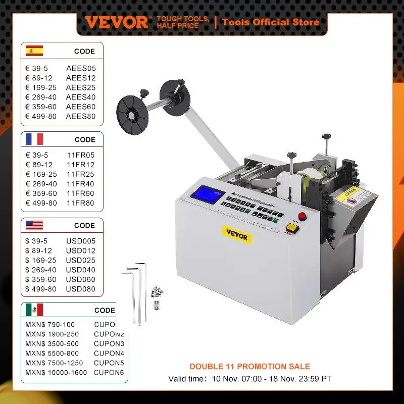 VEVOR YS-100 Auto Heat Shrink Tube Cutting Machine 350W Micro-Computer Control Cable Pipe Die Cutter PVC Tape Belt Cold Cutting