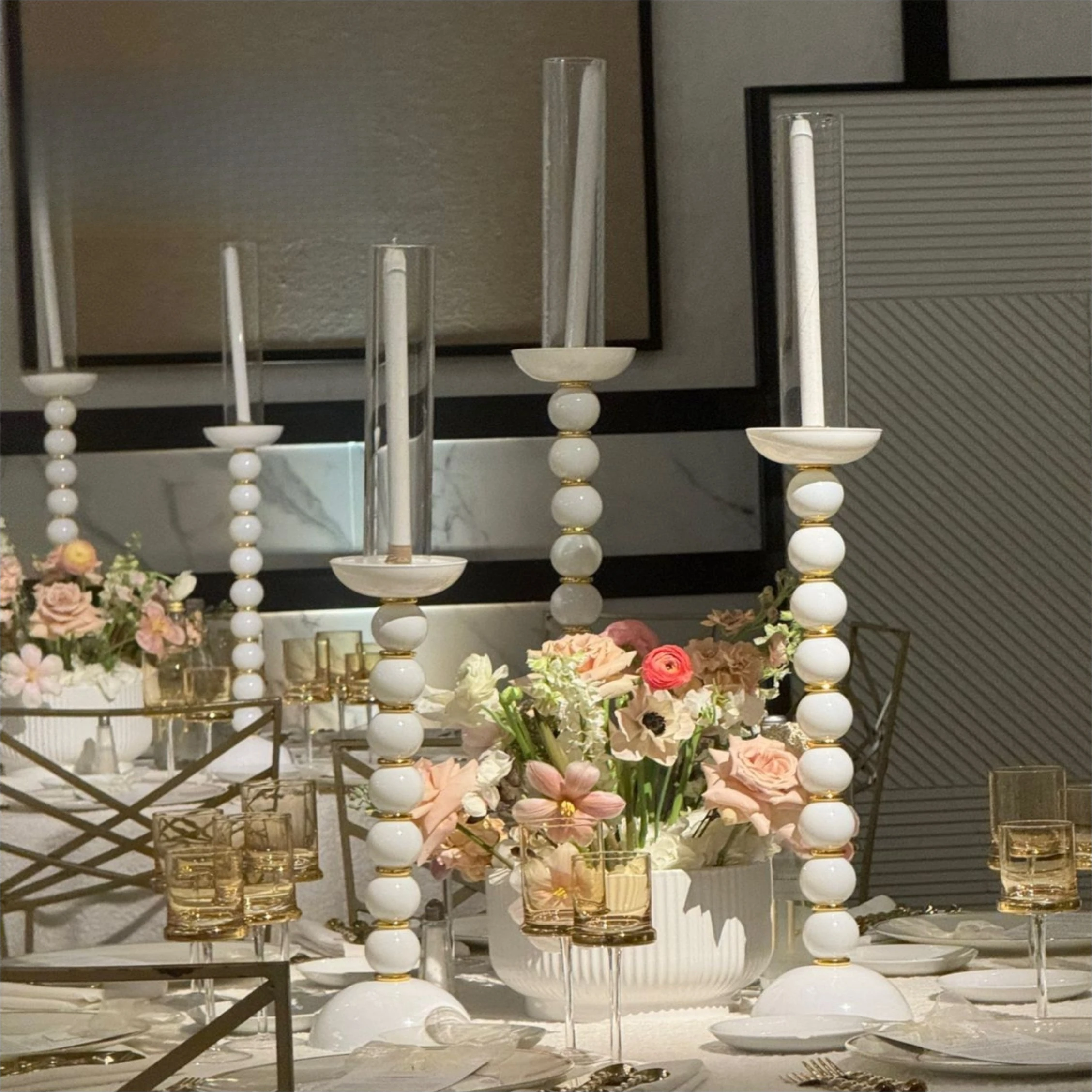New Design Wedding Candlestick High Table Decoration 3 pcs White Crystal Ball Candlestick