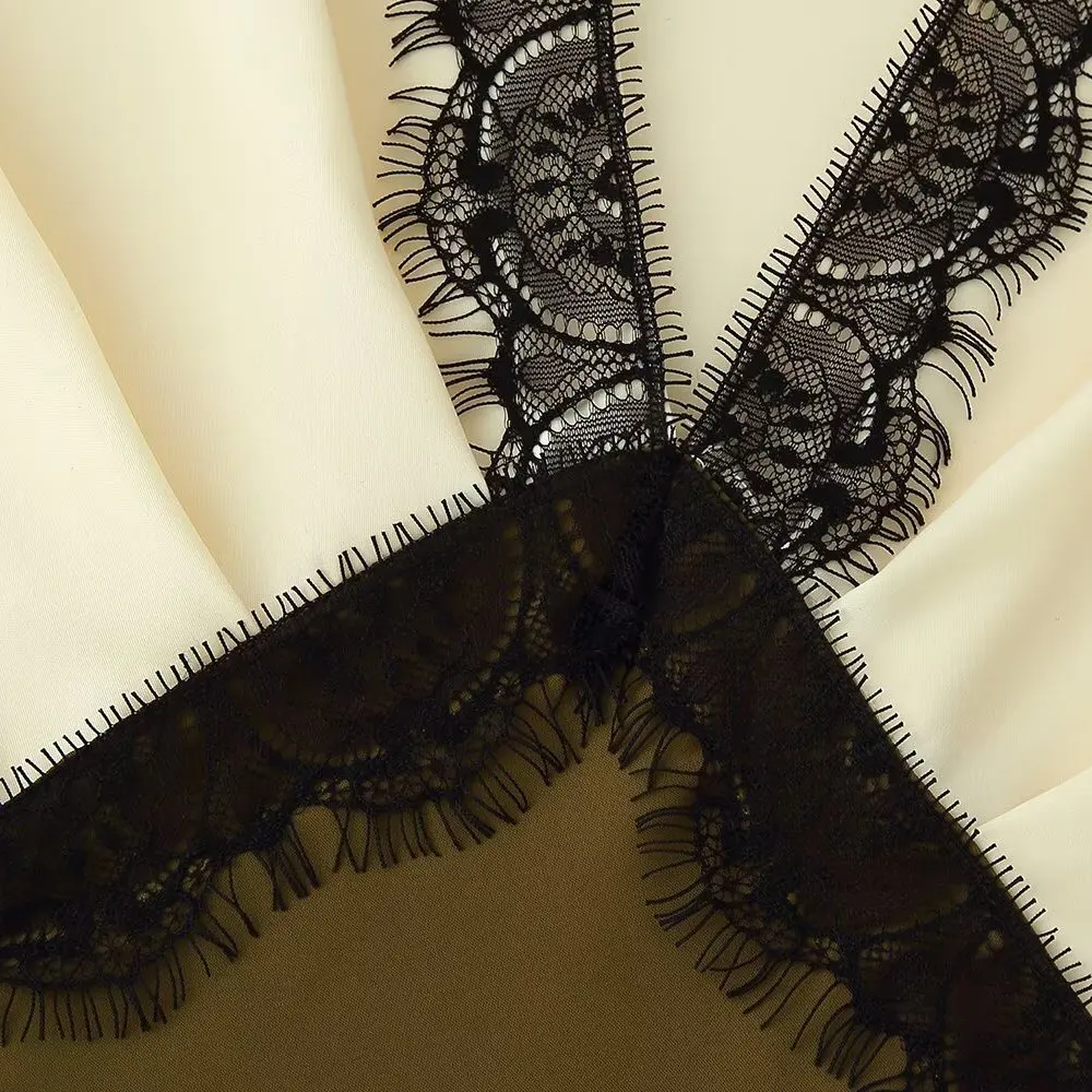 Printemps nouveau Sle femmes Faion contraste couleur dentelle soie Satin sensation Dr décontracté H Version Polyester fibre t-shirt quart Sve