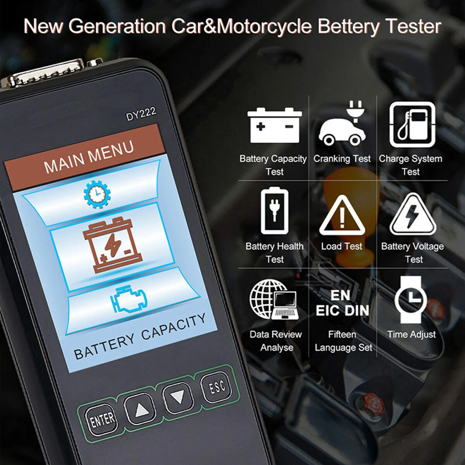 DY222 For battery Condition Analyzer for 12V 24V Vehicles Featuring 3.2 inch LCD and Cranking Power Assessment