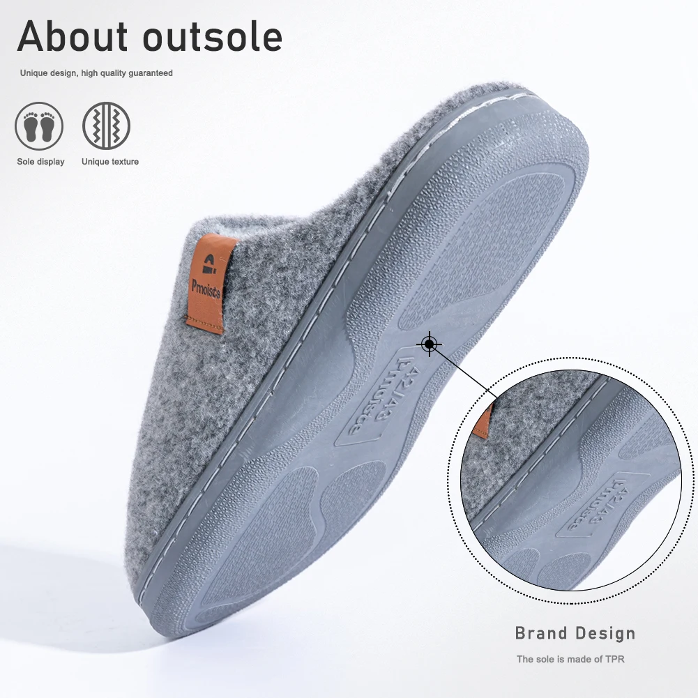 Winter-Herren-Filzpantoffeln mit TPR-Sohlen, Rutschfest, Memory-Schaum-Polsterung, Weich, Warm, Hochwertige Wohnzimmerschuhe – Detail 7