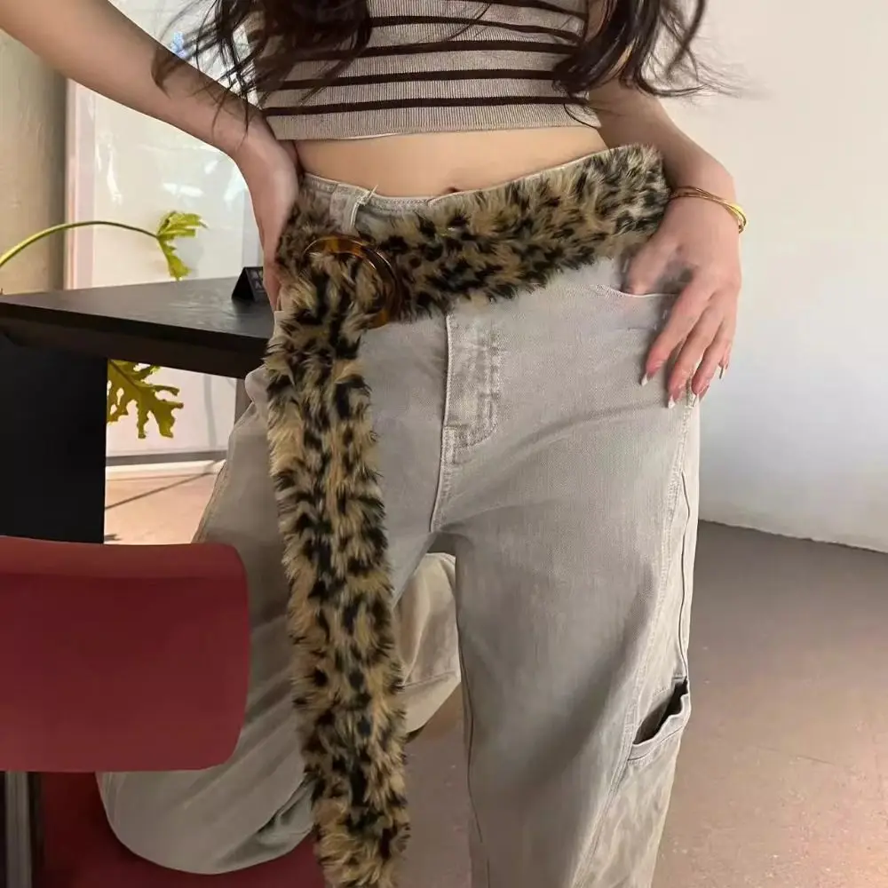 فروي ليوبارد طباعة أفخم حزام الجينز ديكور Y2K أفخم شرابات زنار Steampunk الهيب هوب الجاز أزياء رقص الإكسسوار #2