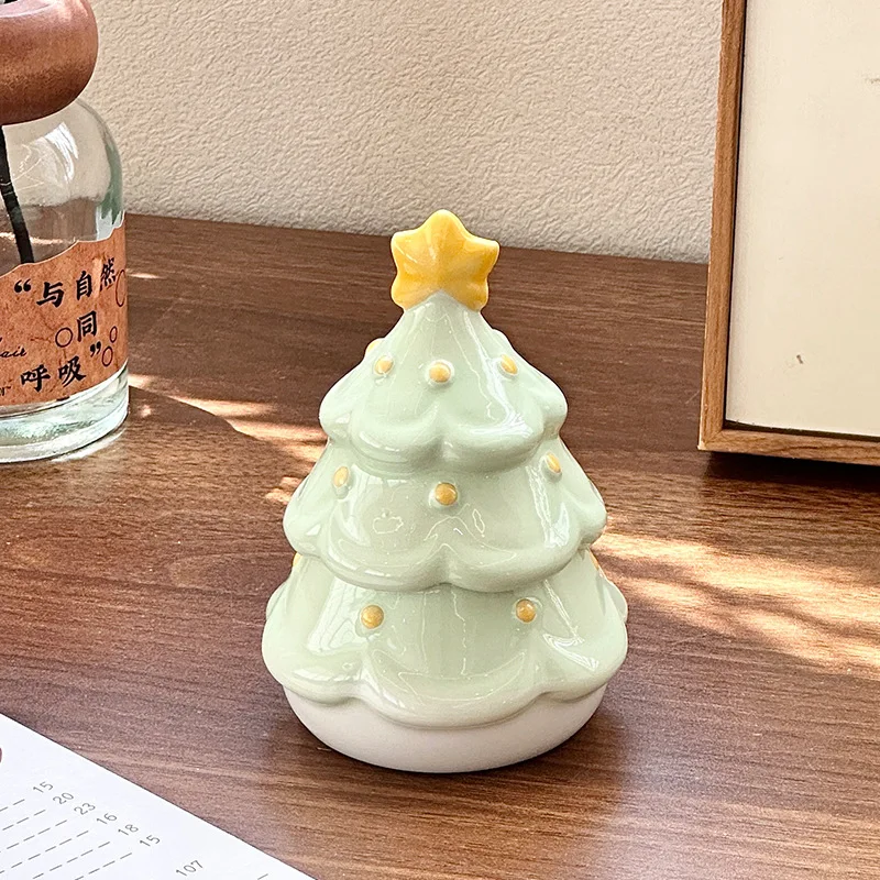 Tree Shaped Ceramic Toothpick Holder Cute Cartoon Storage Jar Elegant Toothpick & Dental Floss Container For Home Table Decor