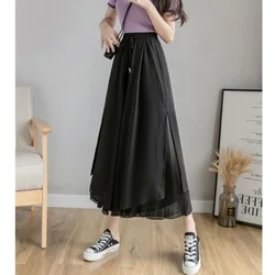 2023 New Summer Fashion Trend High Waistband Oversized Loose Casual Flowing Drape Versatile Solid Color Chubby Mm Pants Skirt