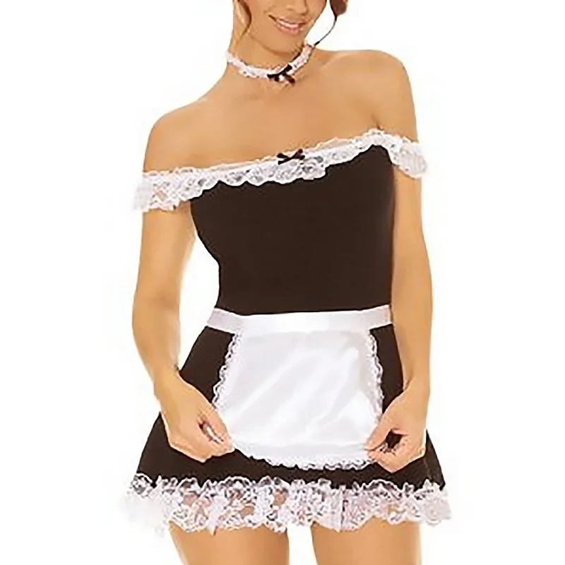 Top Fashion Sexy Maidservant Role Play Seduction Suit Black White Maid Role Playing Womens Nightgown Sleepwear Lingerie Dress