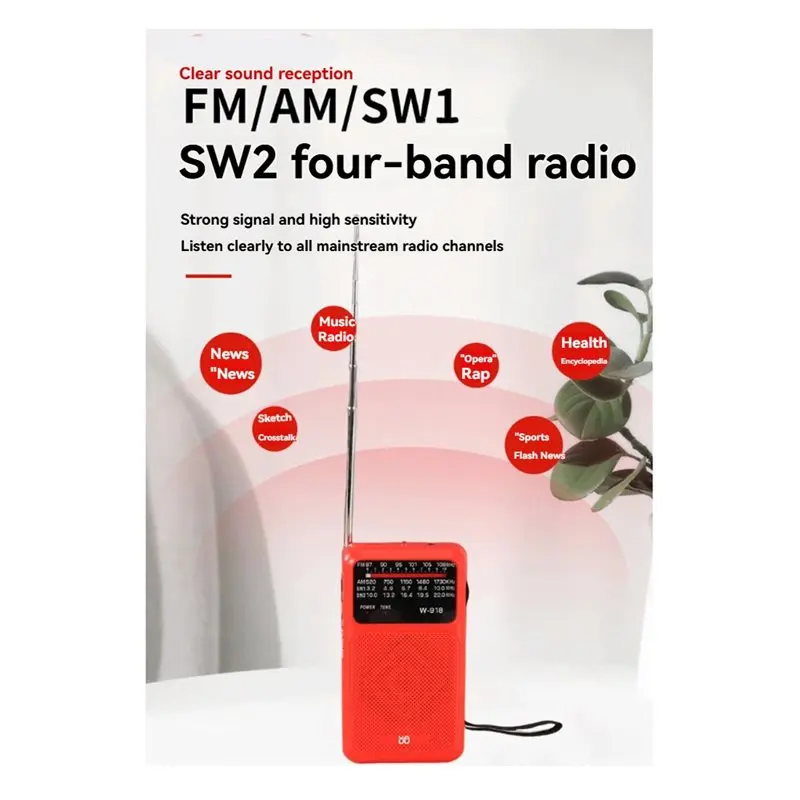 A52T Emergency Survival Radio W918 With FM/AM/SW Bands Portable Full Band Flashlight Small