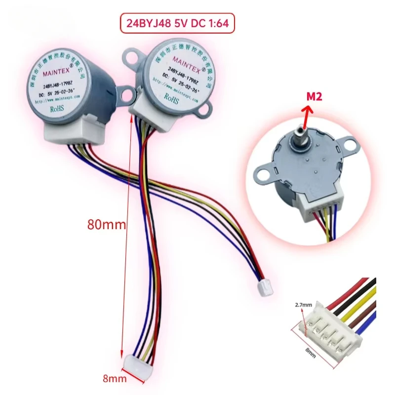 1pcs 4-Phase 5-Wire DC Gear Stepper Motor 5V 24BYJ48 Reduction Motor Ratio 64:1 for Single Chip Microcomputer/Camera Monitoring