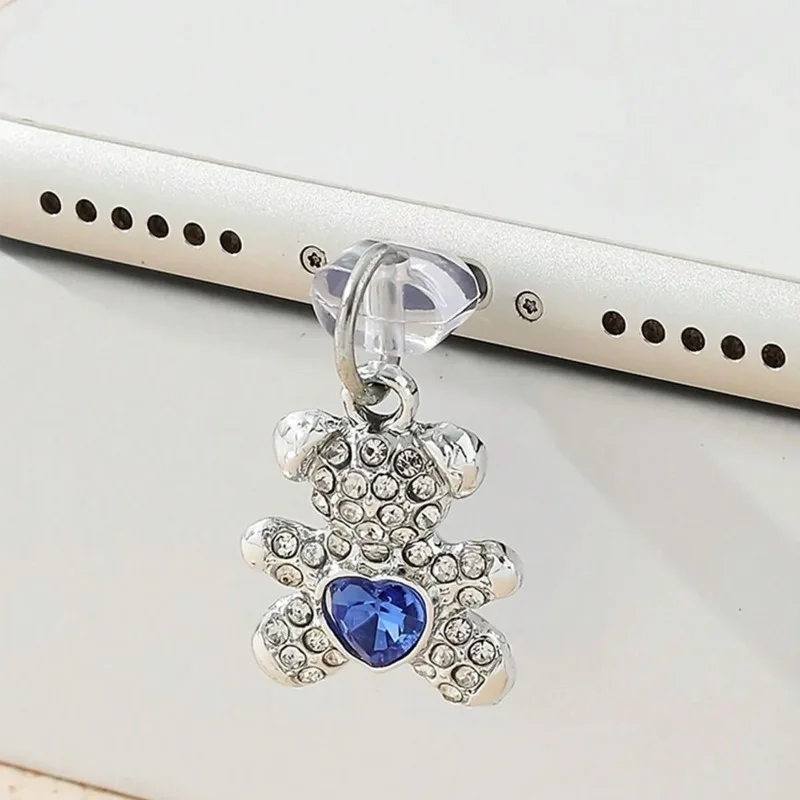 패션 하트 베어 먼지 플러그 동물 귀여운 충전 포트 플러그 아이폰 타입 C 방진 캡 장식 폰 펜던트