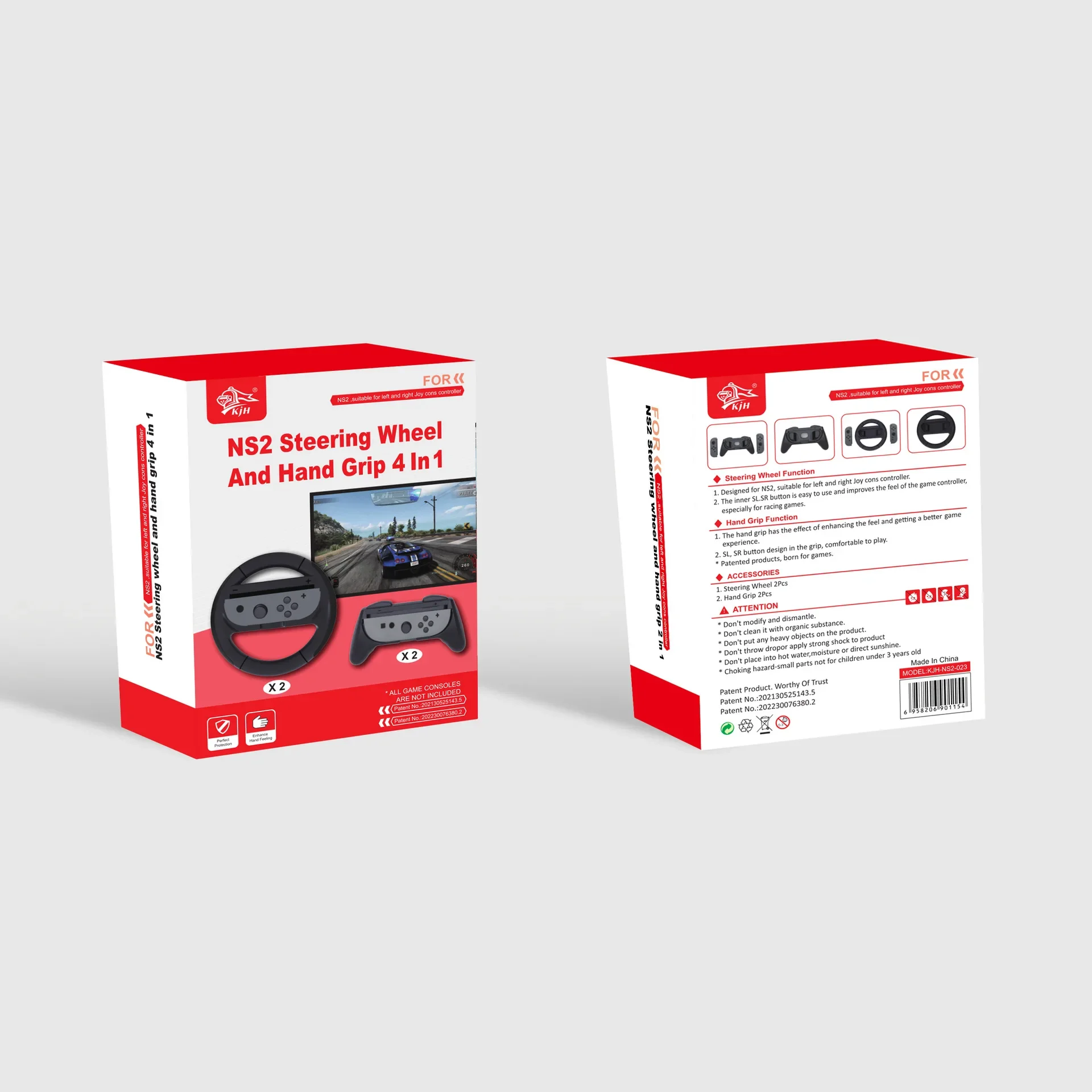 KJH-NS2-023 4IN1 عجلات توجيه السباق ومقابض اليد للتبديل 2 مقبض لوحة الألعاب، حامل حامل قوس التحكم الأيسر والأيمن