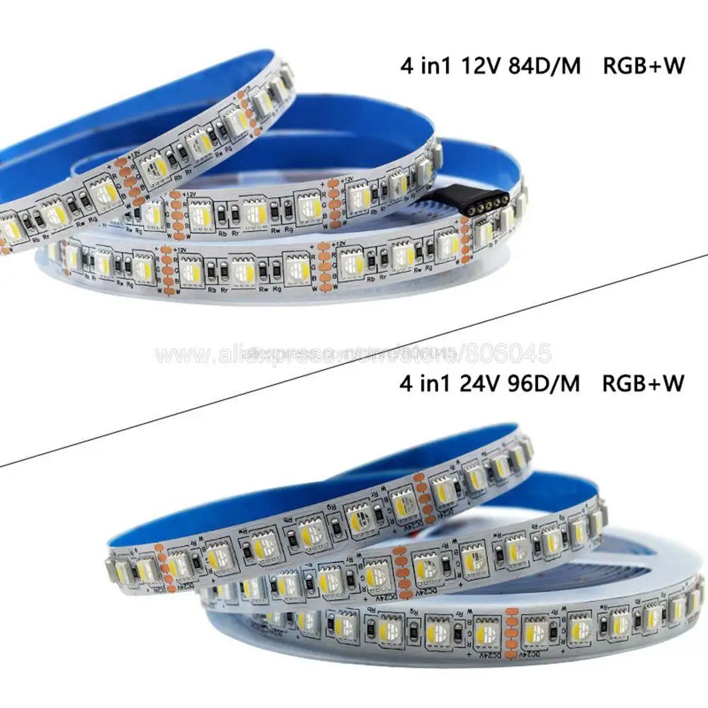 5m 4 Color in 1 RGBW/RGBWW LED Strip Tape 60/84/96/120LEDs/m 5050 SMD Flexible High Brightness Light Bar DC 12V 24V IP20/65/IP67