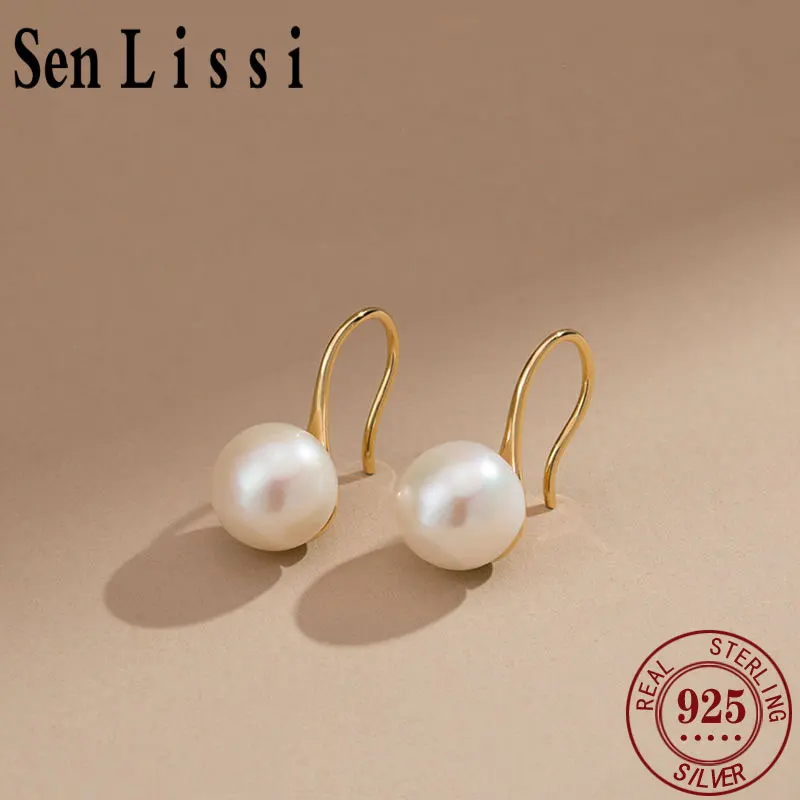 Senlissi- New Style 18k Gold 8mm Natural Freshwater White Bread Pearl and 925 Sterling Silver Earrings for Women Jewelry Gifts