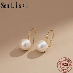 Senlissi- New Style 18k Gold 8mm Natural Freshwater White Bread Pearl and 925 Sterling Silver Earrings for Women  Jewelry Gifts