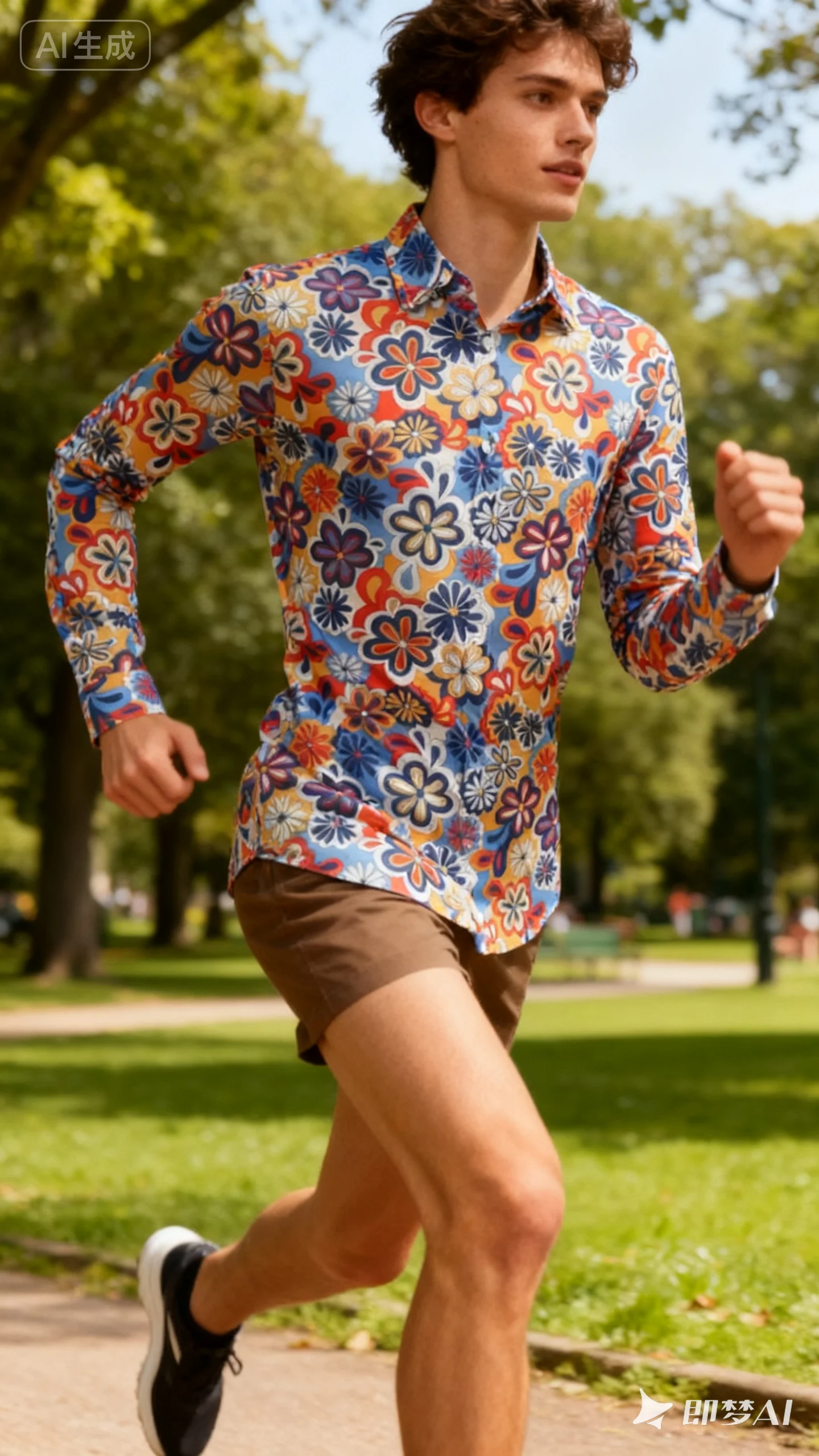 Halloween Hippie Men's Disco Hip-Hop Button Flower Retro Long Sleeve Shirt Print Flower Pullover Blouse Versatile Top