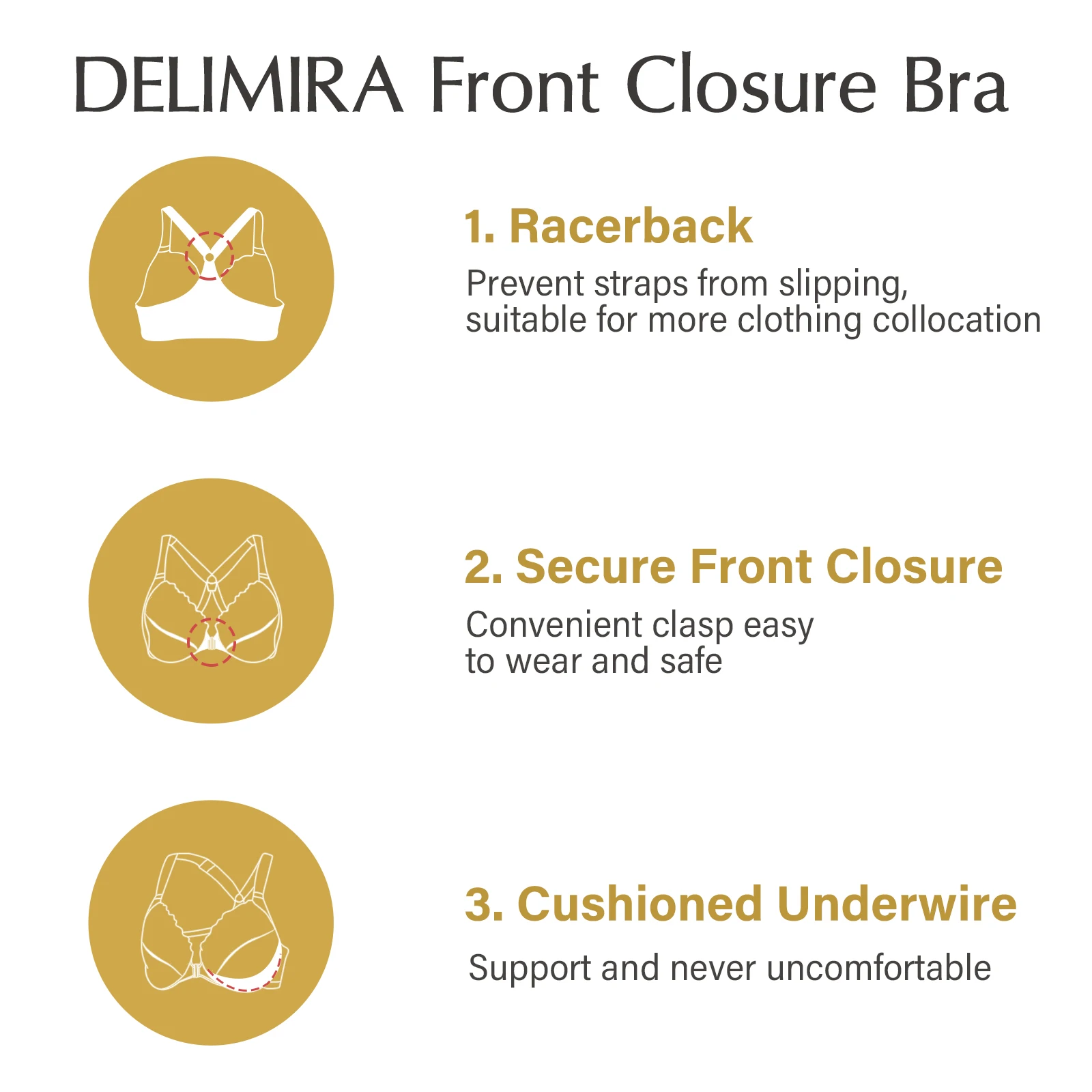 DELIMIRA Women\'s Front Closure Plus Size Full Coverage Lace Underwire Racerback Bra D DD E F