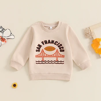 סווטשירט כדורגל לילדים בנים ובנות עם הדפס אותיות, צוואר עגול ושרוול ארוך, מתאים לסתיו וחורף