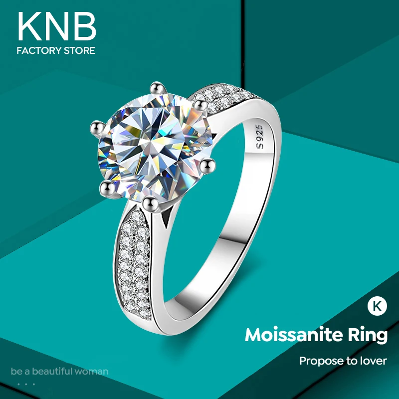 KNB Luxury 1CT Certified Moissanite Diamond Gemstones Rings for Women Real 925 Sterling Silver Engagement Gorgeous Fine Jewelry