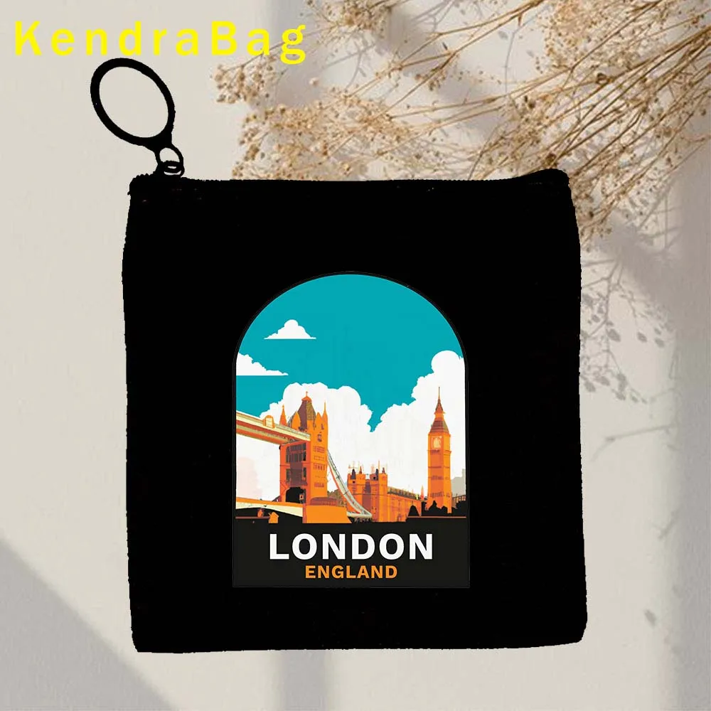 Britannique Londres Bus Big Ben Bridge Angleterre Feel Map Phone Booth Key Case, Coin Purse, Sacs en toile, Poudres, Coton Wallet, Zipper Gifts