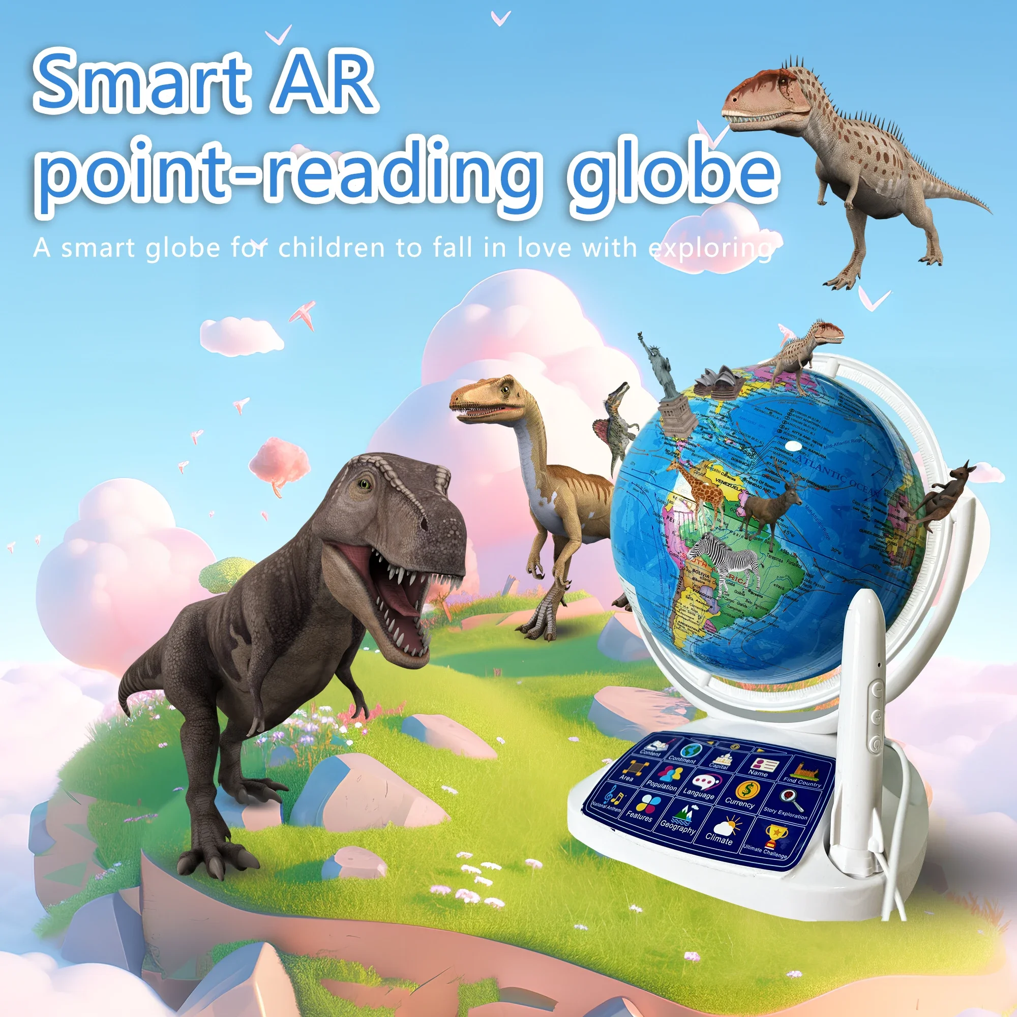 Smart Globe Interactive Kids AR Point Read Educational Geography Toy with Night Light Learning Globe For Kids Interactive Globe