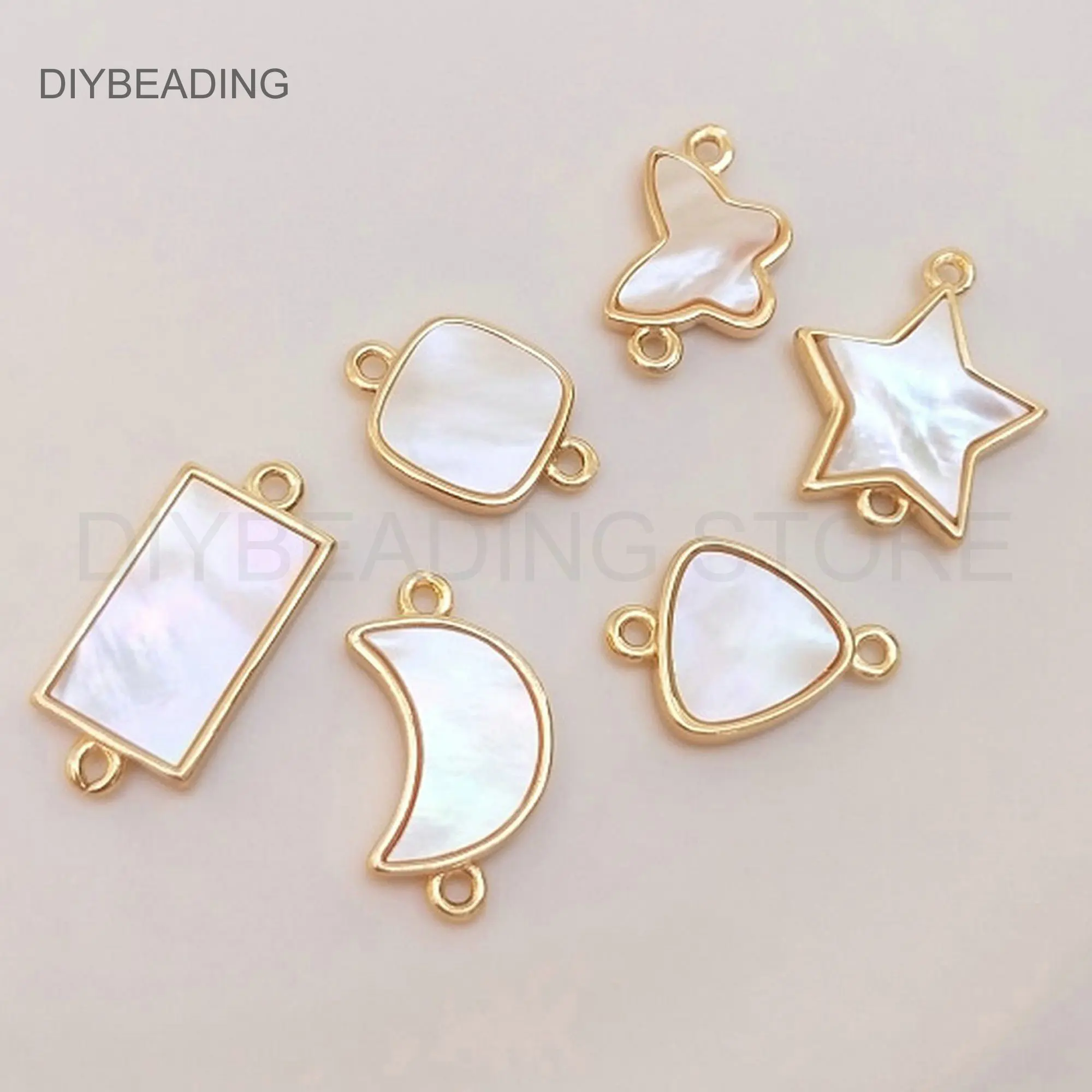 Jewelry Making Connector Charms Lots Supply 14K Gold Plated Fancy Shell Square/Triangle/Star/Crescent/Butterfly Finding(2 Loops)