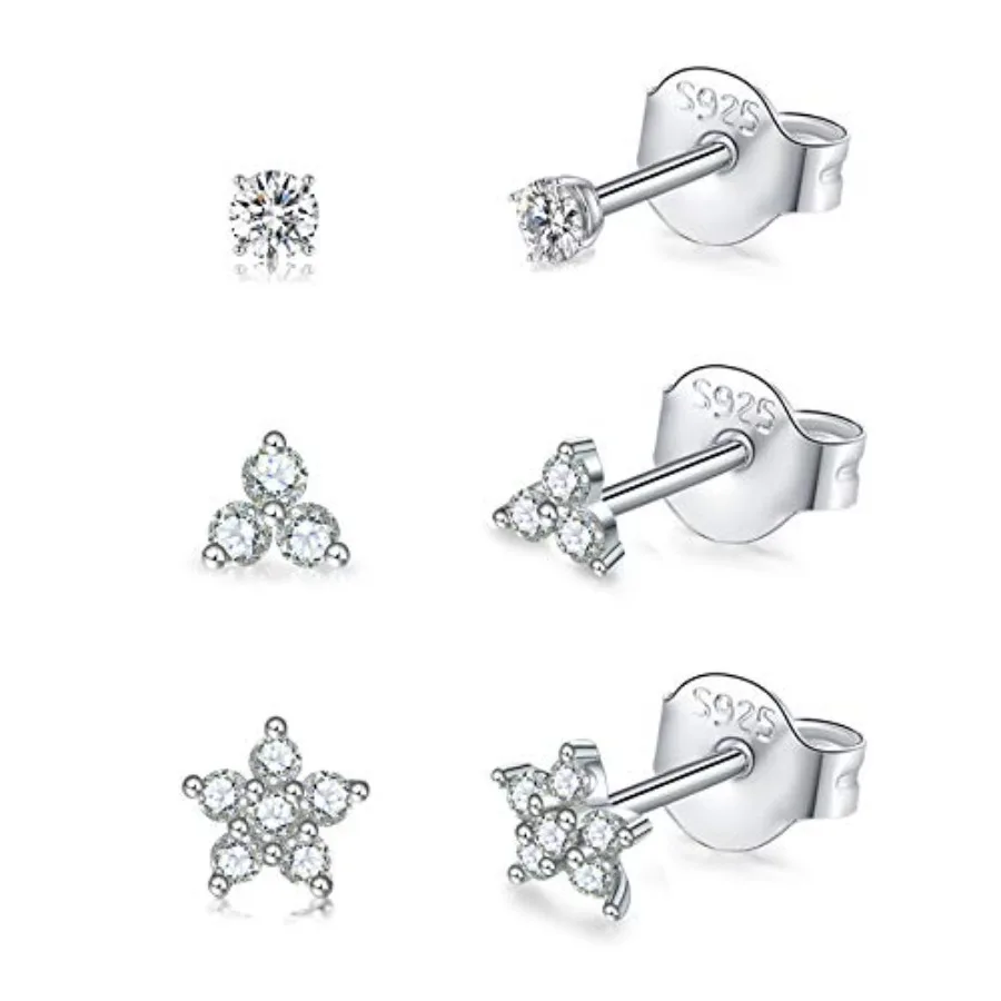 

Sterling Silver Stud Earrings for Women, Tiny Flower Earrings Set, Small Cubic Zirconia Helix Earrings Dainty Tragus Cartilage
