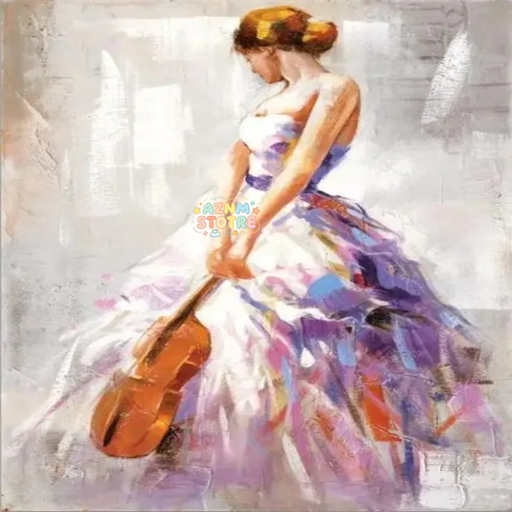 (No frame)Elegant Girl Playing The Violin and Dance Canvas Paintings Ballerina Abstract Wall Art Posters And Prints Pictures