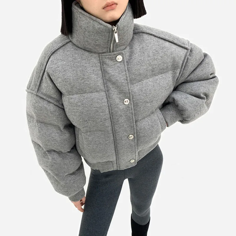 2024 Winter new warm grey cotton padded coat thicken short parkas women puffy warm outwears winter jackets female