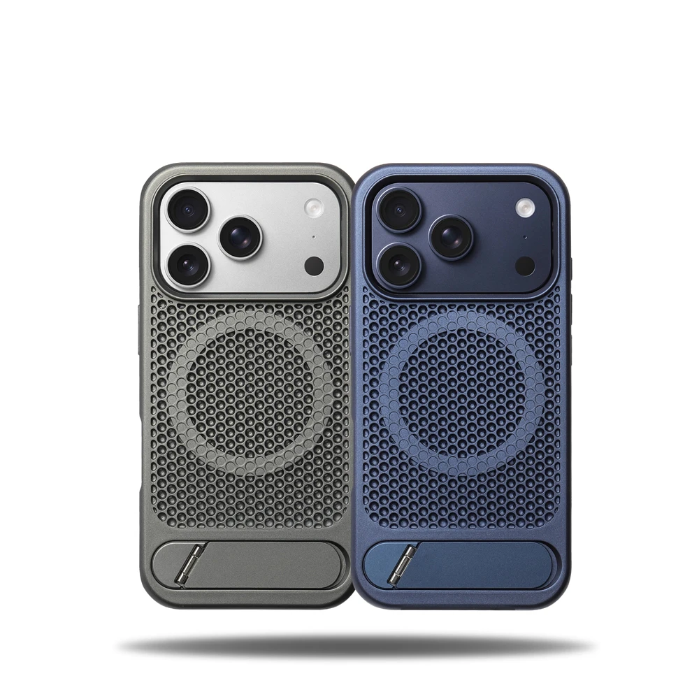 Coque Magsafe en maille alvéolée mate pour iPhone 17 Pro Max Air 16 15 14 avec dissipation thermique et support béquille