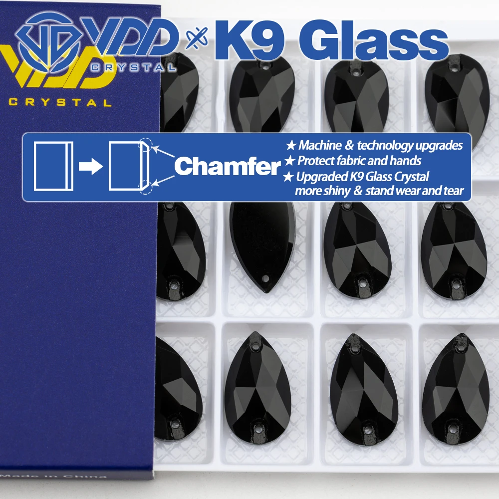 VDD S102 Jet Pear Top Quality K9 Glass Sew On Rhinestones Crystal Flatback Sewing Strass Stones Garment Dress DIY Accessories