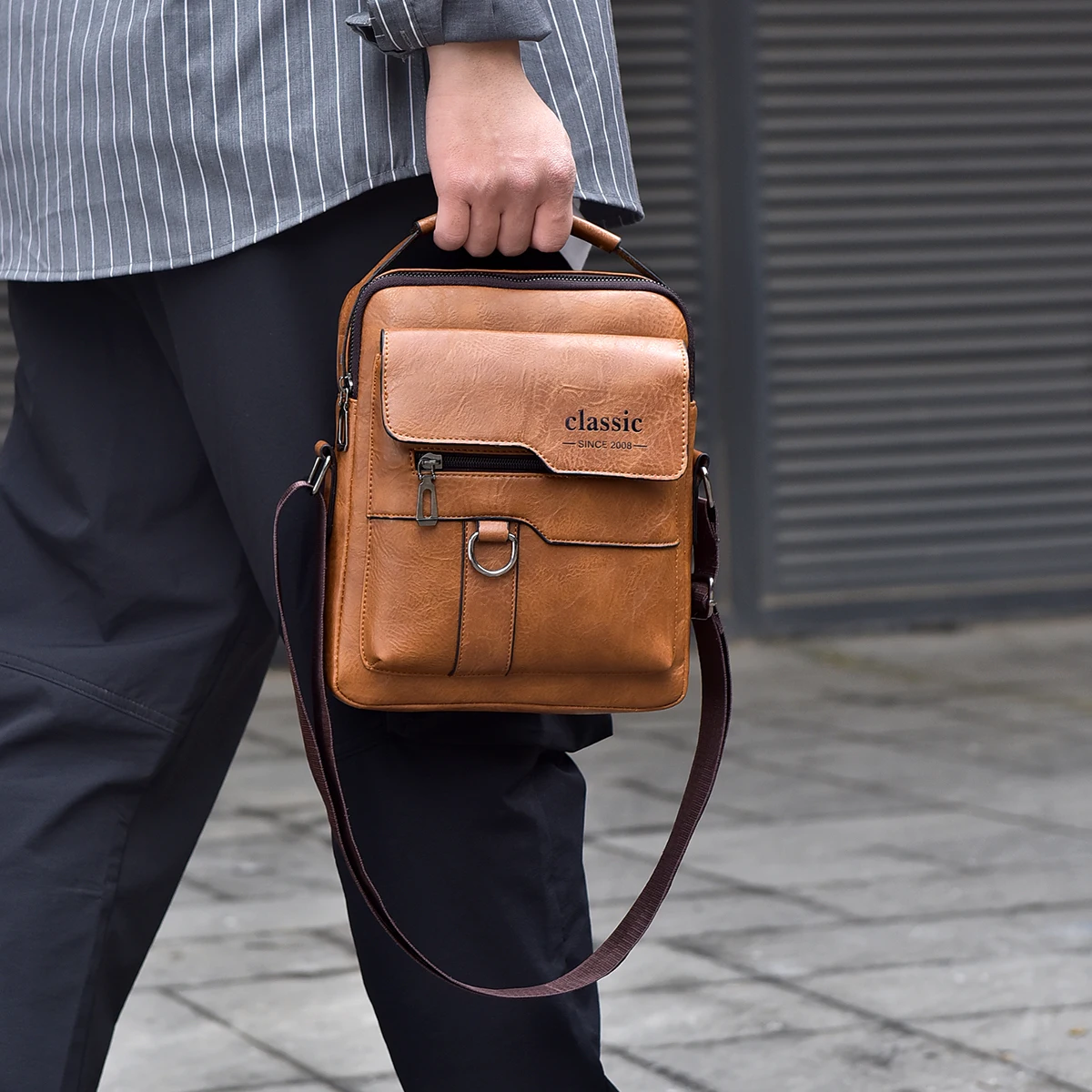 2024 New Vintage Men Crossbody Bag Leather Shoulder Bag For Men Handbags Brown Business Large Capacity Messenger Side Bags Male