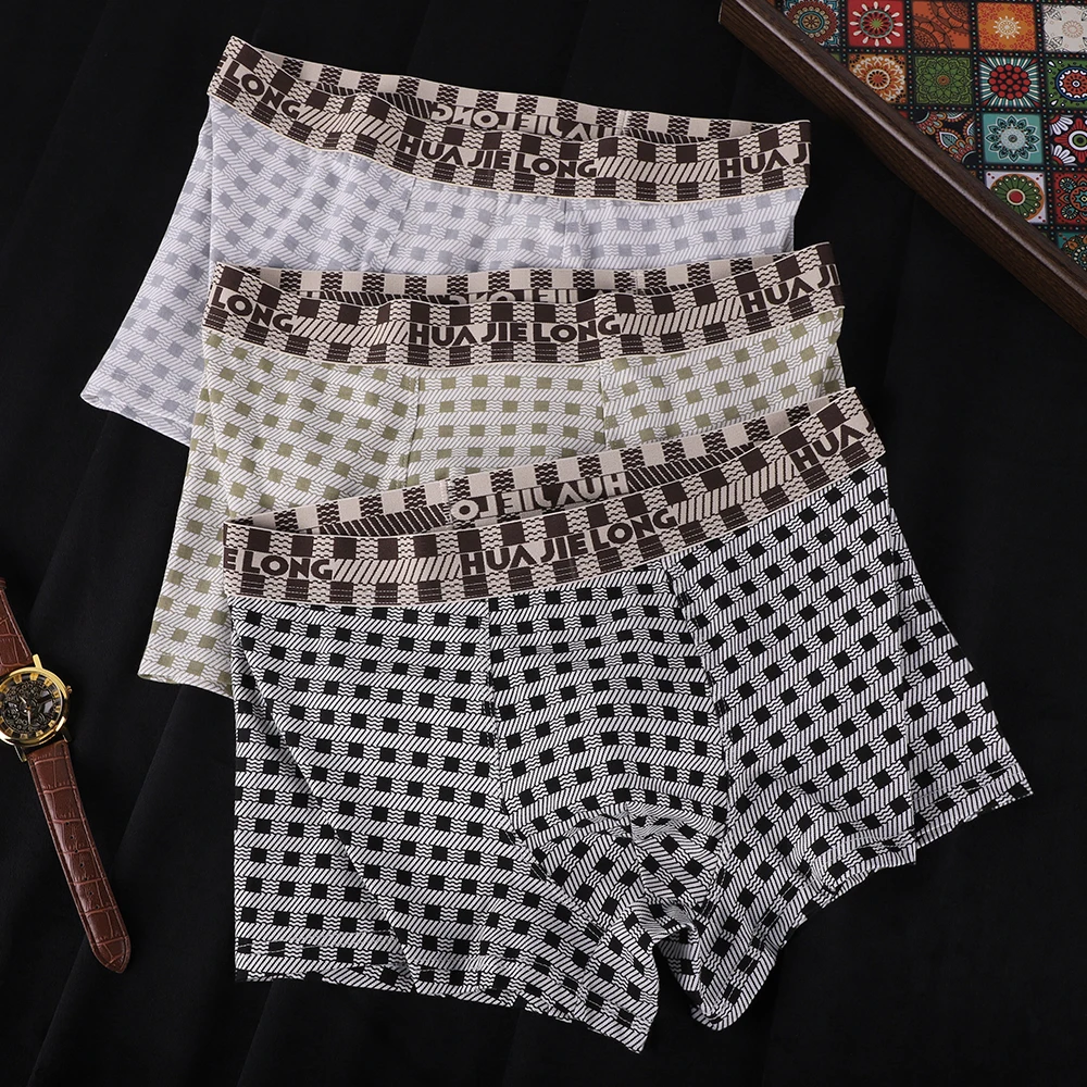 

3PCS/Pack 95% Cotton Knit Fashion Plaid Man Underwear Hygroscopic Breathable Boxers Hombre High Elastic Super Soft Men's Panties