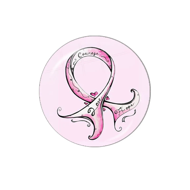 Breast Cancer Awareness Hope Pink Ribbon 10pcs 12mm/16mm/18mm/20mm/25mm/30mm Glass Cabochon Demo Flat Back Making Findings