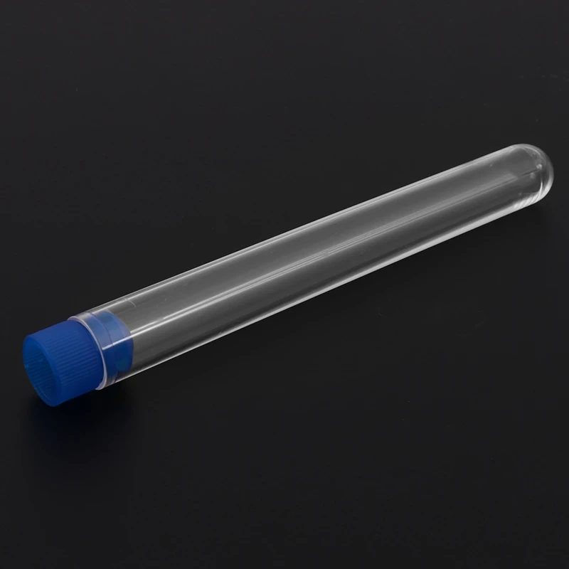 Hot 200Pcs Clear Plastic Test Tubes With Blue Screw Caps Sample Containers Bottles Push Caps 12X60mm