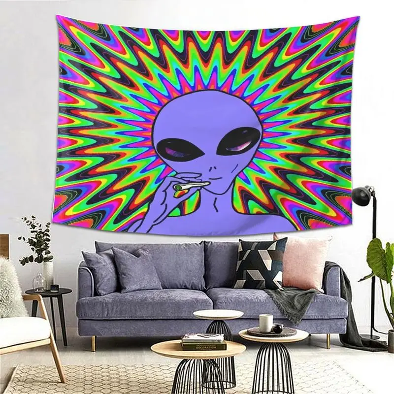 VIKAMA Psychedelic Alien Tapestry Rainbow Swirl Alien Wall Hanging Living Room Bedroom Home Decor