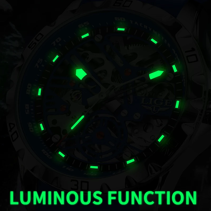 

LIGE New Men Watch Fashion Business Hollow Skeleton Mechanical Wristwath Men Silicone Sport Waterproof Automatic Watches For Men