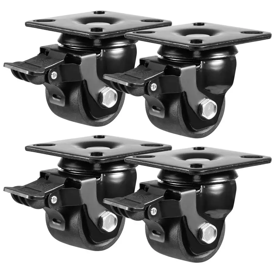 

2inch Plate Swivel Caster Wheels Set of 4 Heavy Duty, Load Capacity 2200lbs, Low Gravity Center Black Extra Width Caster with Br