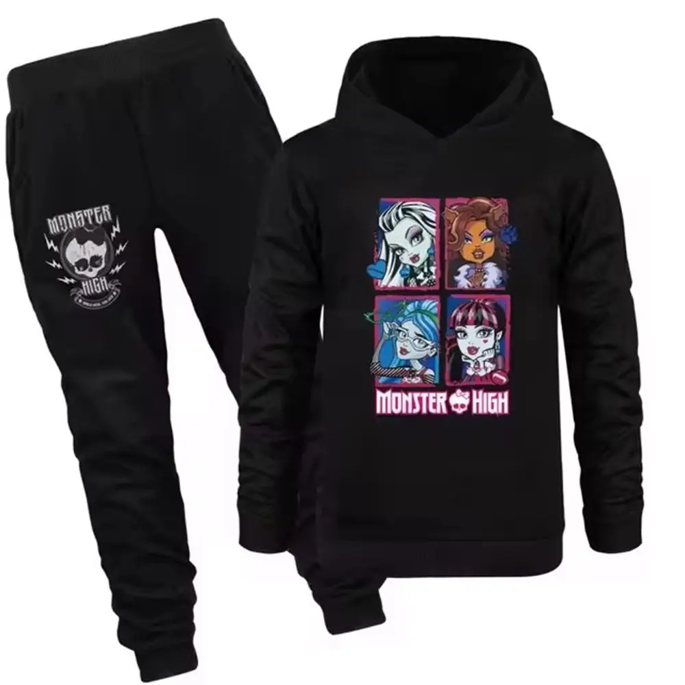 Monster High Clothes Kids Cartoon Clothing Set Baby Girls Casual Hoodies Pants 2pcs Suits Children Sportsuits Teen Boys Outfits