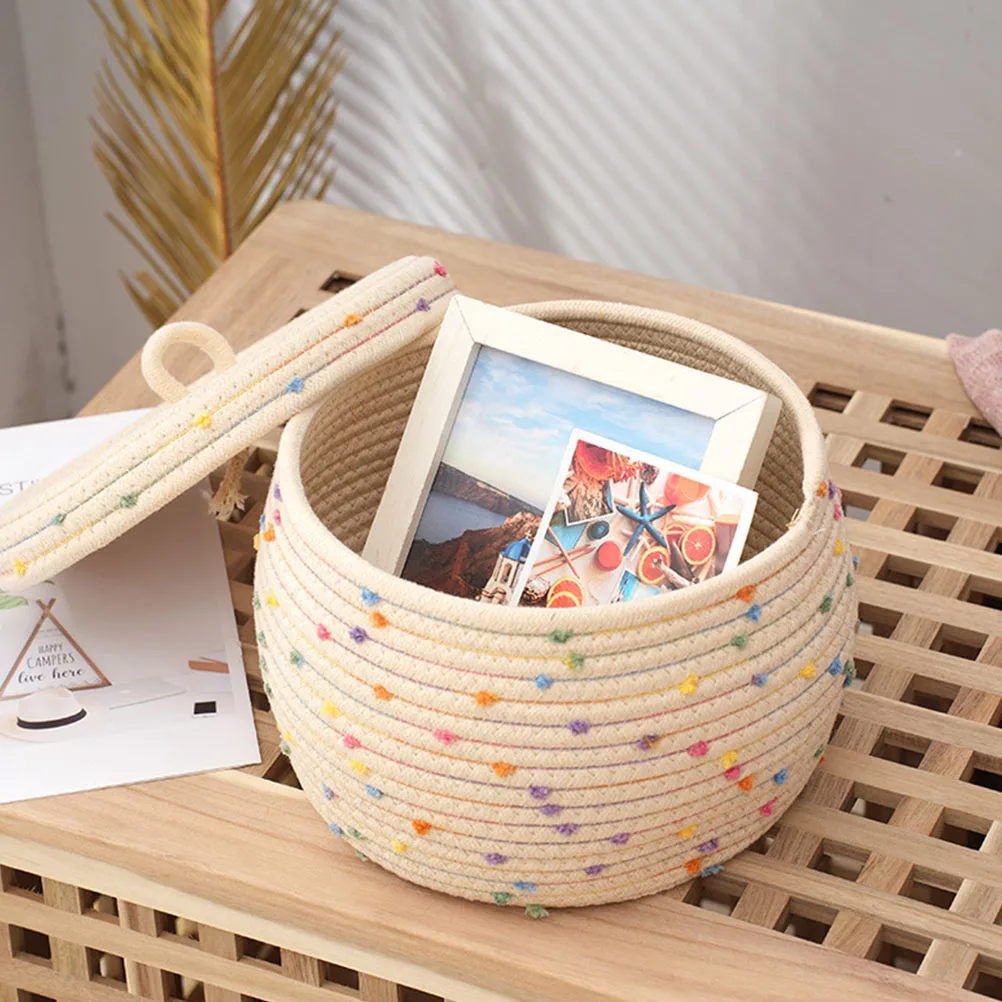 

Egg Storage Basket Woven Cotton Rope Baskets for Desktop Storage with Lid Kitchen Home Decor Organizers