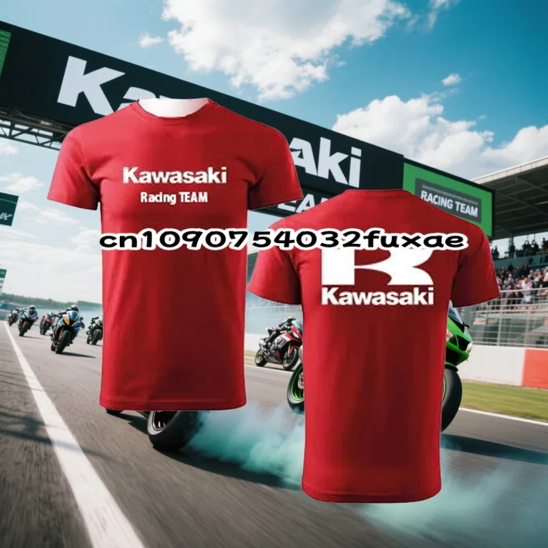 

2025 Summer New Men's Kawasaki Motorcycle Quick-Dry Training Suit T-Shirt Simple Casual Solid Color Printed Sports Breable Top
