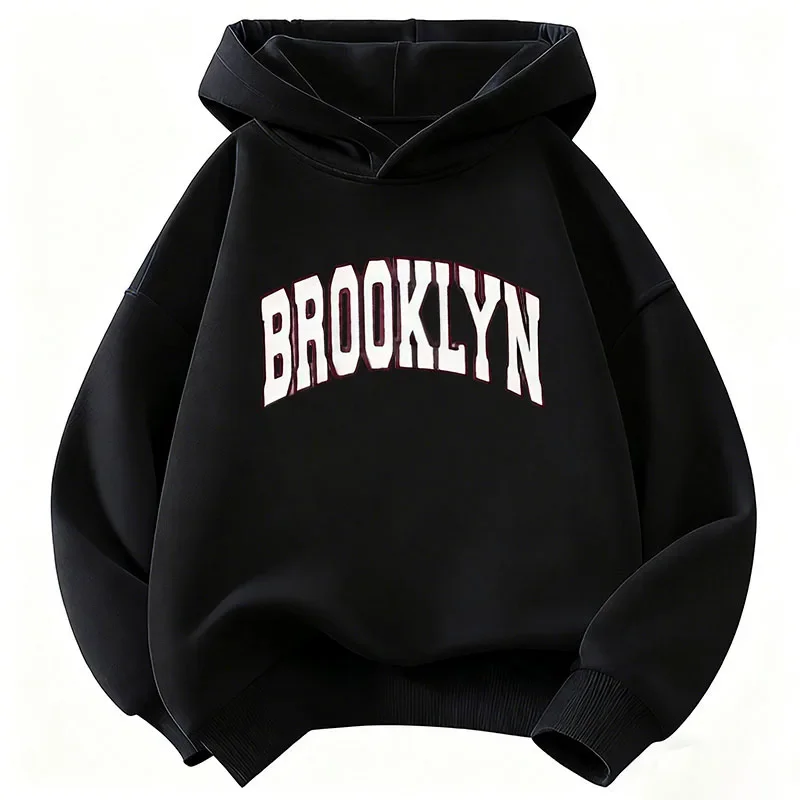 Brooklyn Hoodie Varsity College New York Streetwear Vintage Aesthetic Blue Oversized Casual Sport Sweatshirts