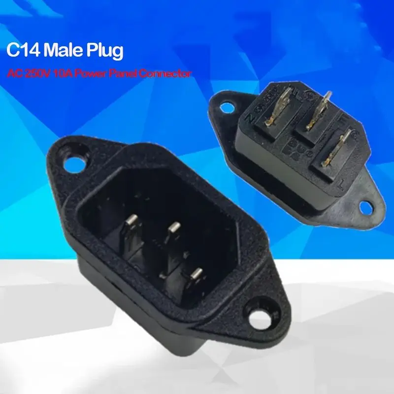 1 PC 3 Pin PCB Screw Type Input C14 Plastic Metal Male Plug, AC 250V 10A Power Panel Connector